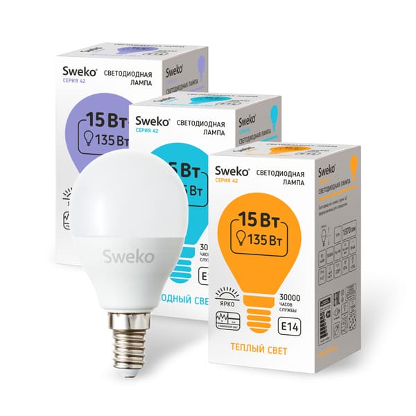 Светодиодная лампа SWEKO 42 серия 42LED-G45-15W-230-6500K-E14