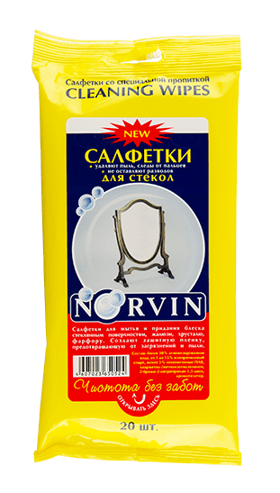Салфетка со спец. пропиткой  для стекол "НОРВИН"  1х20 шт  /20