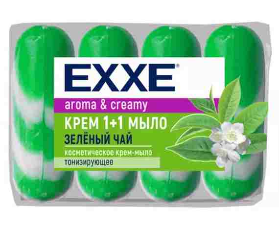 EXXE Косметическое мыло 1+1 "Зеленый чай" 4шт*75г  (ЗЕЛЕНОЕ) полосатое /12