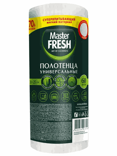 Master FRESH БЕЗВОРСОВЫЕ универсальные полотенца в рулоне 28*21 см, 60 шт/10		