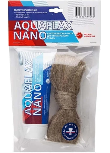 Сантехническая паста для герметизации резьбы AQUAFLAX NANO 80гр+лен евро 20гр /50
