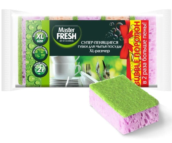 Master FRESH Губки д/посуды XL (bubble-поролон) 10шт микс яркие цвета /20