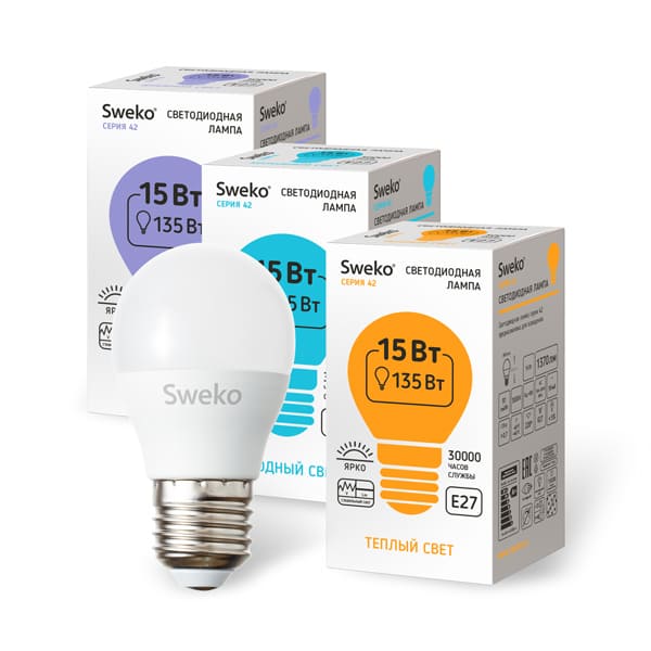 Светодиодная лампа SWEKO 42 серия 42LED-G45-15W-230-4000K-E27