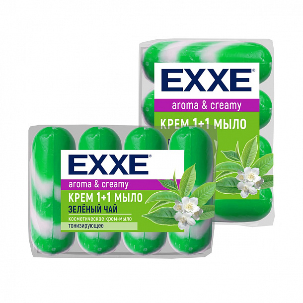 Крем-мыло EXXE 1+1 "Зеленый чай" 4шт*90г (ЗЕЛЕНОЕ) полосатое ЭКОПАК  /12