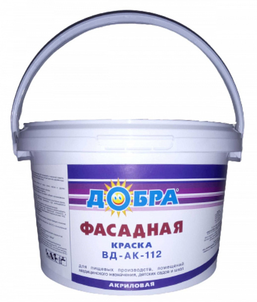 Краска ВД-АК-112 фасадная супербелая ТМ Добра" ведро п/э 2л-3кг