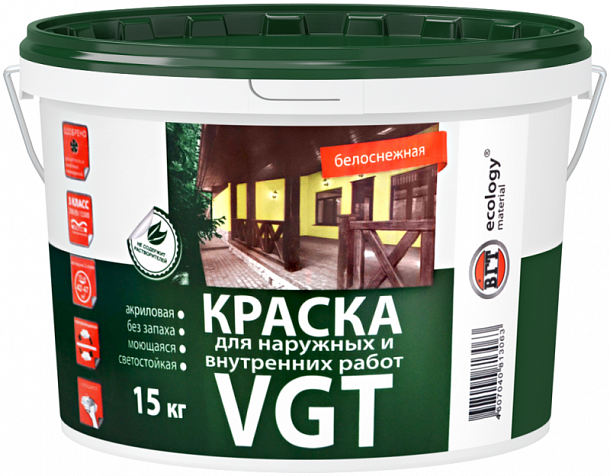 Краска ВД ВГТ (1180) для нар./внутр. раб. моющаяся 15 кг