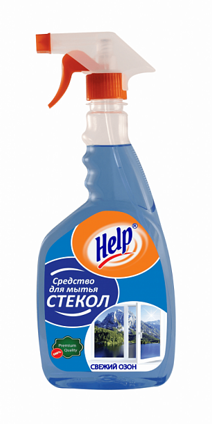 Средство для мытья стекол  "Help" 0,5л с расп. Свежий озон 12шт/упак