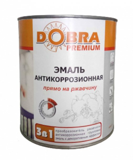 Эмаль антикоррозионная молотковая "3 в 1" песочная TM "DOBRA PREMIUM", банка ж. 3л - 2,5кг