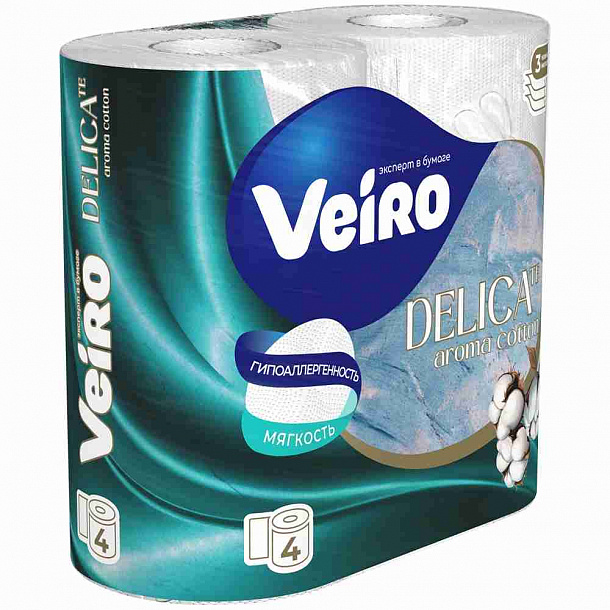 ТБ Veiro Delicat  АРОМА cotton 3 сл 4 рул  /10