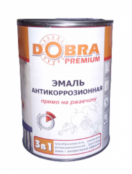 Эмаль антикоррозионная молотковая "3 в 1" вишневая TM "DOBRA PREMIUM", банка ж. 1л - 0,8кг