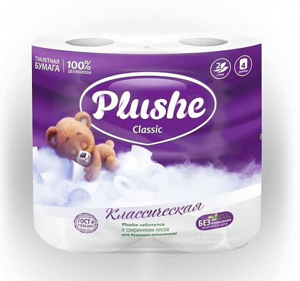 ТБ Plushe Classic "Белая" 4 рул по 18 м 2 слоя /12/
