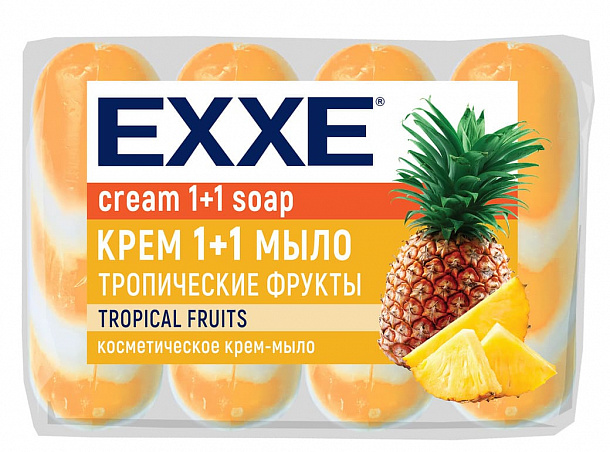 EXXE Косметическое мыло 1+1 "Тропические фрукты" 4шт*75г (ОРАНЖЕВОЕ) полосатое ЭКОПАК /12