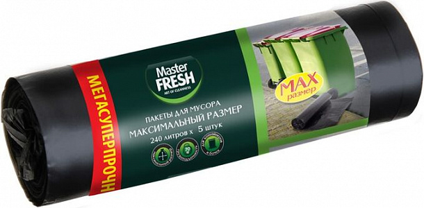 Master FRESH пакеты для мусора 240л максимальный размер суперпрочные, 5 штук  /20