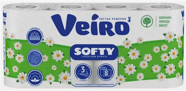 ТБ Veiro Длинный рулон SOFTY  3 сл 8 рул /6