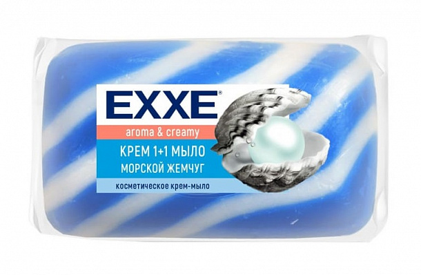 Крем+мыло EXXE 1+1 "Морской жемчуг" 1шт*90г  (СИНЕЕ) полосатое одиночное /36