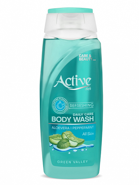 ACTIVE Гель для душа парфюм.Green 400мл CARE & BEAUTY Освежающий С экстрактом мяты и алоэ вера /16