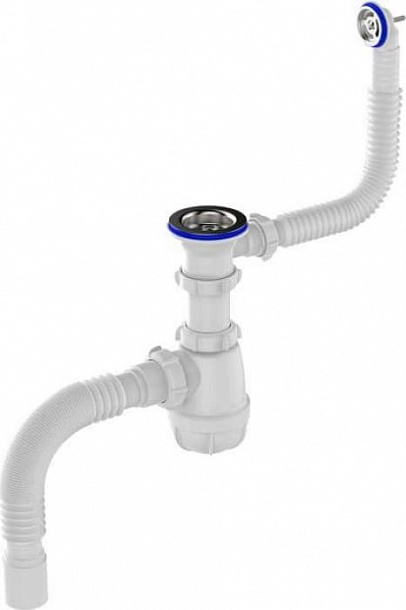 Aquant Сифон для кухни 1 1/2"х40 с мет.реш. с кругл. переливом с г.т. 40х40