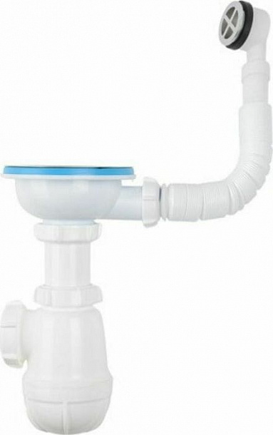 Aquant Сифон для мойки 3 1/2х40 с пласт.реш. с круглым переливом