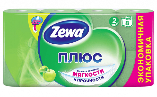 ТБ ZEWA PLUS  "Яблоко" 2 слоя 8 рулонов /12/