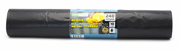 Мешки д/мусора 240 л(70мкм) СТРОЙКА рулон 10 шт черные/7/