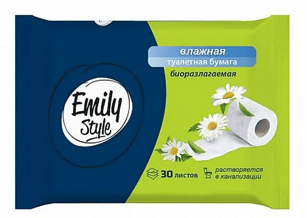 Emily Style  Влажная РАСТВОРЯЮЩАЯСЯ туалетная бумага 30шт/35