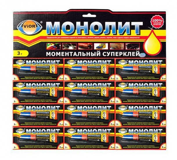 Суперклей секундный МОНОЛИТ AVIORA 3 гр 12 шт на листе/288