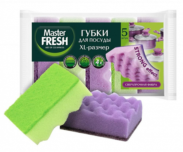 Master FRESH Губки д/посуды XL-размер STRONG effect, 5шт/36