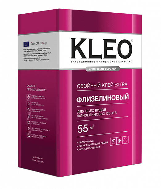 Клей KLEO EXTRA 55 для флизелиновых обоев, сыпучий 380г 16шт/уп