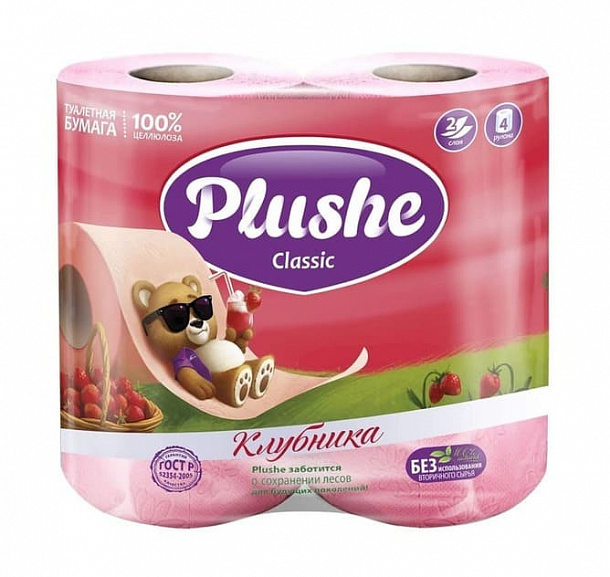 ТБ Plushe Classic "Клубника" 4 рул  по 18 м 2 слоя /12/ 