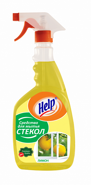 Средство для мытья стекол  "Help" 0,5л с расп. Лимон 12шт/упак