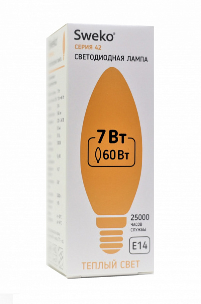 Светодиодная лампа свеча 42 серия 42LED-C35-7W-230-3000K-E14 5/100