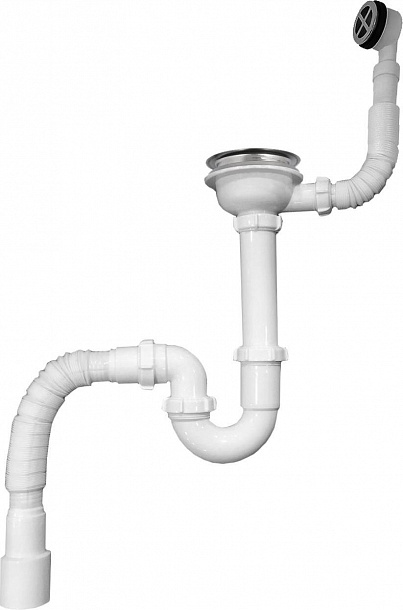 Aquant Сифон для мойки 3 1/2"х40 прямоточный с мет.реш. с круглым переливом с г.т. 40х40/50