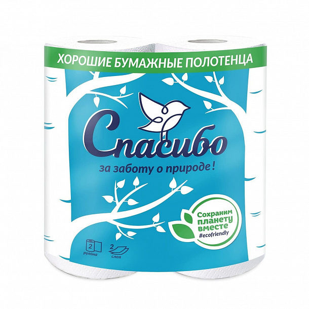 Полотенца Бум Plushe "Спасибо за заботу о природе" 2 рул 10 м 2 слоя белый /12/