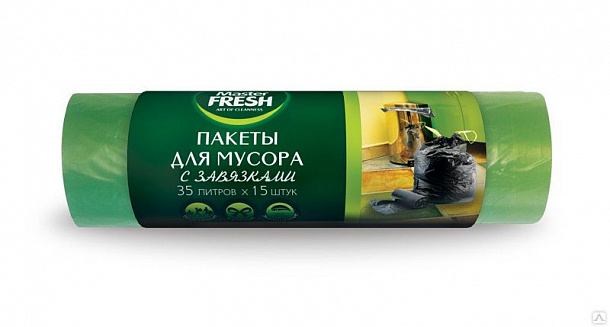 Master FRESH пакеты д/мусора 35л С ЗАВЯЗКАМИ/15шт. в рул. (ЗЕЛЕНЫЕ/25