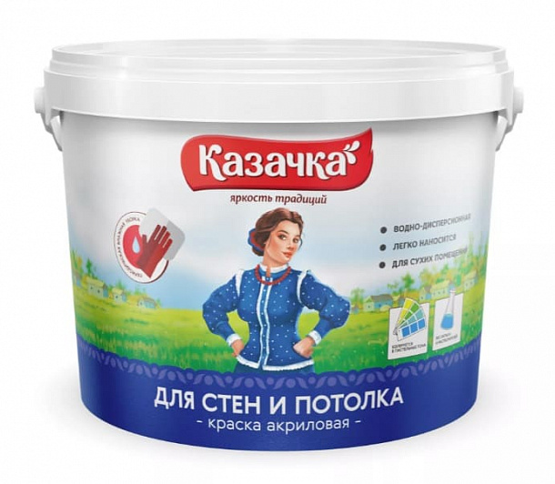 Краска ВД-АК  W-3 д/стен и потолков "Казачка" 1,4кг 8шт/уп