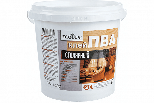 Клей ПВА "ECOLUX" СТОЛЯРНЫЙ 1кг  12шт/упак