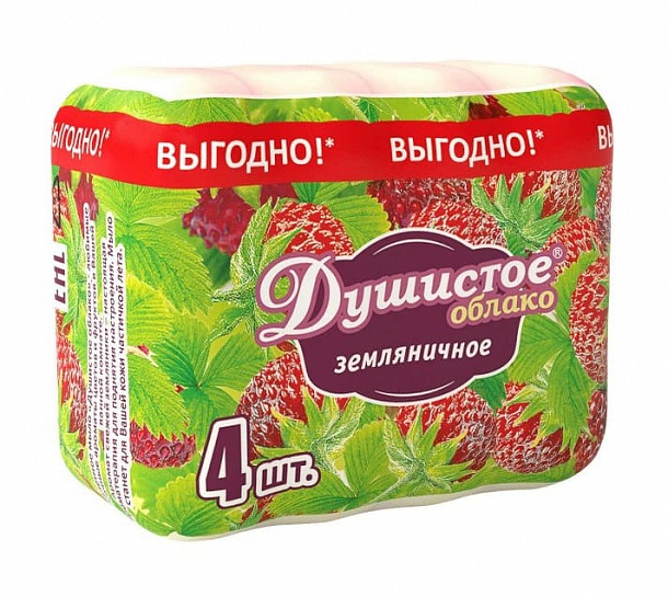 Мыло туалетное "Душистое облако" ЗЕМЛЯНИЧНОЕ (4х70) экопак 280 гр., кор./18/ (НМЖК)