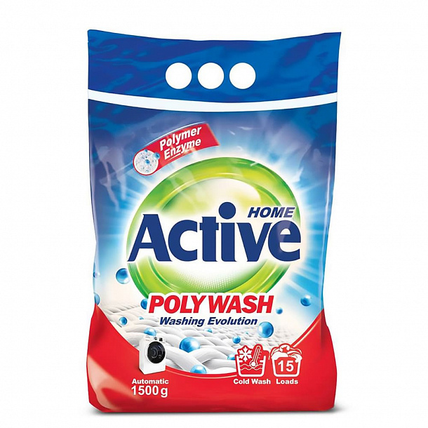 ACTIVE Стиральный порошок авт "Poly Wash" Polymer Enzyme-технол холод стирки, 1.5 кг /8