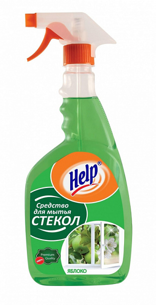 Средство для мытья стекол  "Help" 0,5л с расп. Яблоко 12шт/упак